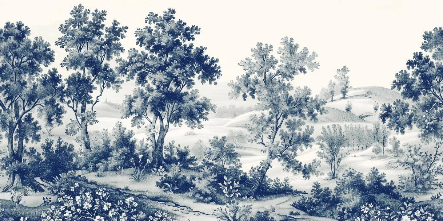 Pastoral Toile Kraliyet Mavisi Duvar Kağıdı