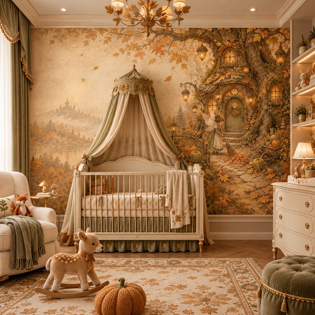 Süpüren Peri Ve Sonbahar Ağaç Ev Çocuk Odası Duvar Kağıdı