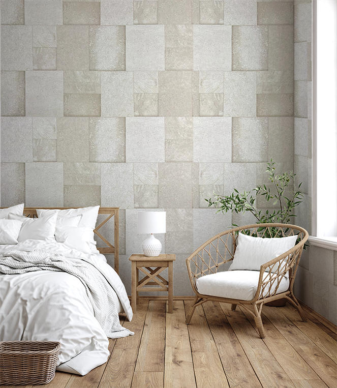 Scandinavian Farmhouse Bedroom Interior Wall Mockup 3D Render