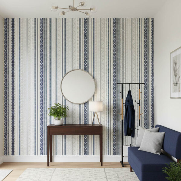 Lacivert Beyaz Krem Bej Cizgi Desenli Duvar Kagidi 113033 Resim 12687Jpg