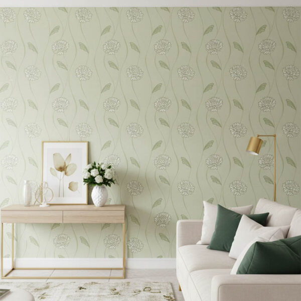 Yesil Cicekli Hafif Simli Duvar Kagidi 670219 Resim 6696Jpg