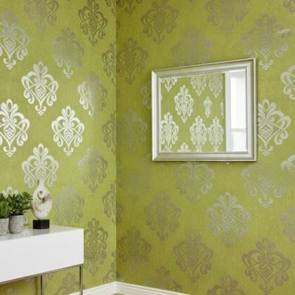 Yesil Damask Desen Dokulu Ucuz Duvar Kagidi 762136 15257 1Jpg