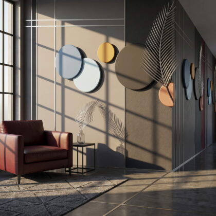 3D Geometrik Renk Bloklu Gümüş Yaprak Modern Duvar Kağıdı