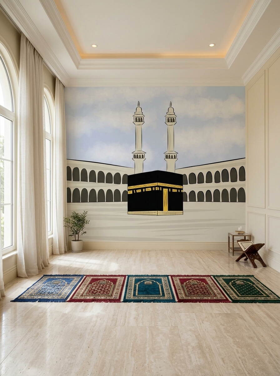 Çizgi Film Tarzı Kabe Ve Minareler Çocuk Odası Duvar Kağıdı