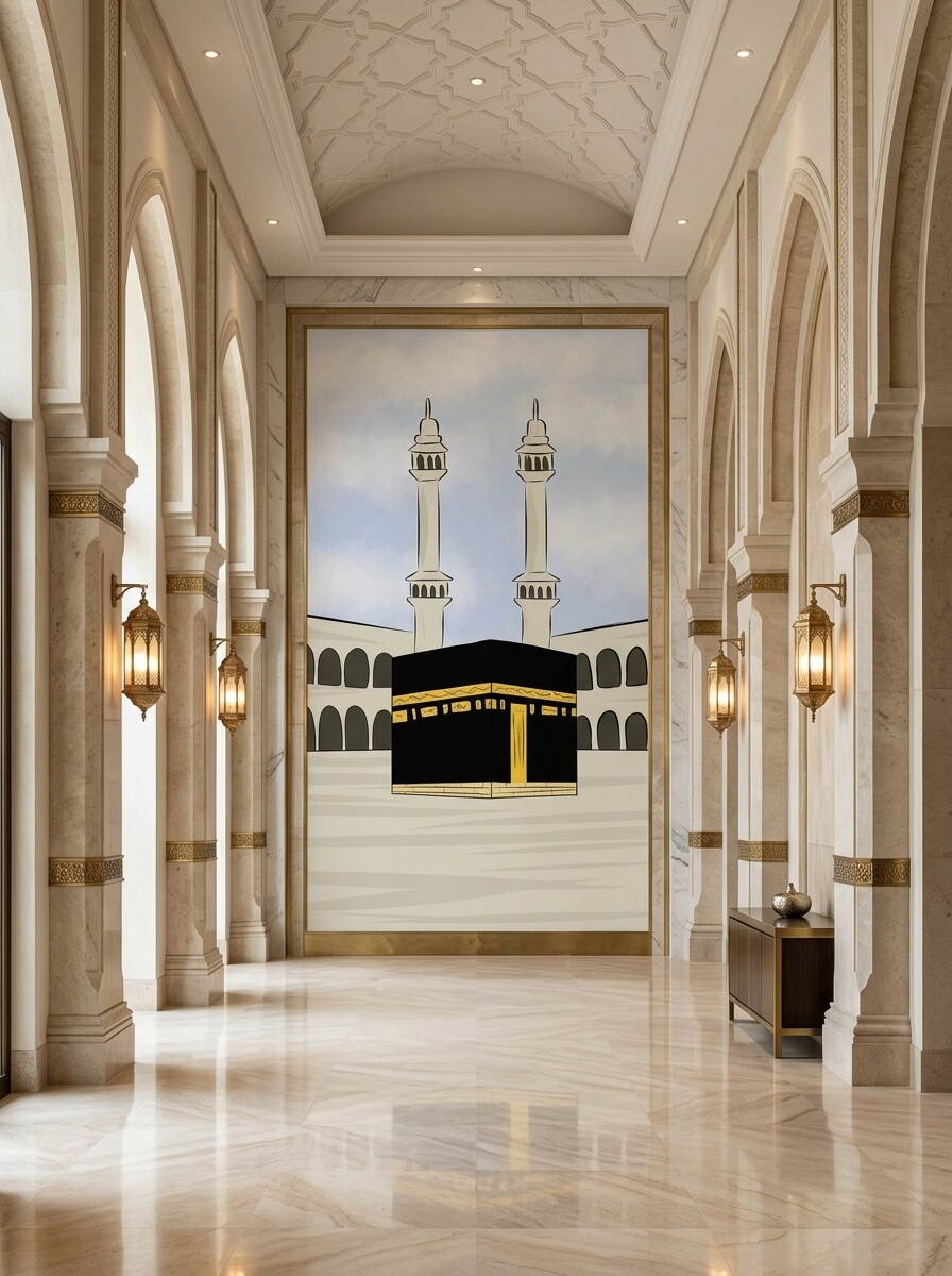 Çizgi Film Tarzı Kabe Ve Minareler Çocuk Odası Duvar Kağıdı
