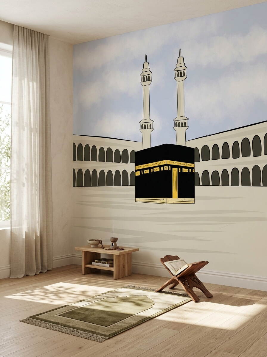 Çizgi Film Tarzı Kabe Ve Minareler Çocuk Odası Duvar Kağıdı