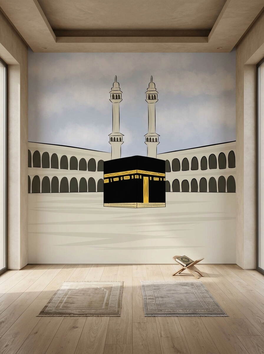 Çizgi Film Tarzı Kabe Ve Minareler Çocuk Odası Duvar Kağıdı