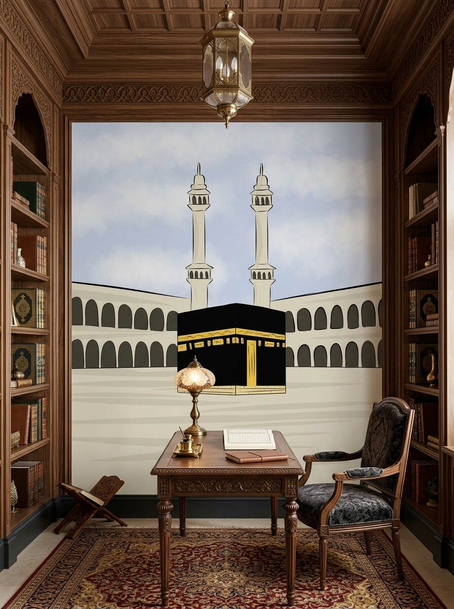 Çizgi Film Tarzı Kabe Ve Minareler Çocuk Odası Duvar Kağıdı