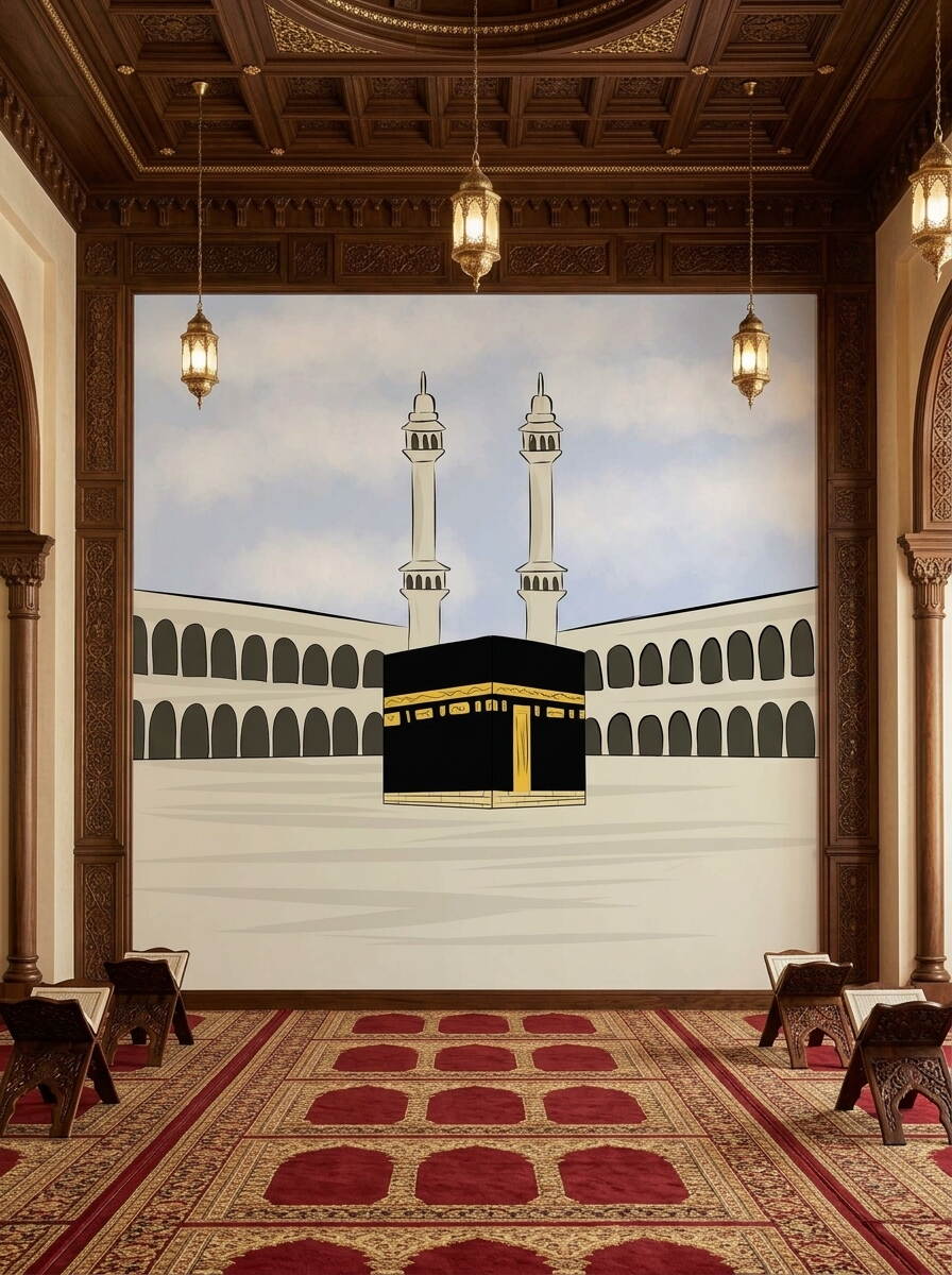 Çizgi Film Tarzı Kabe Ve Minareler Çocuk Odası Duvar Kağıdı