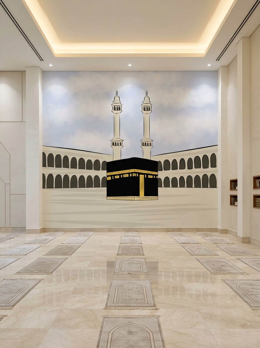 Çizgi Film Tarzı Kabe Ve Minareler Çocuk Odası Duvar Kağıdı