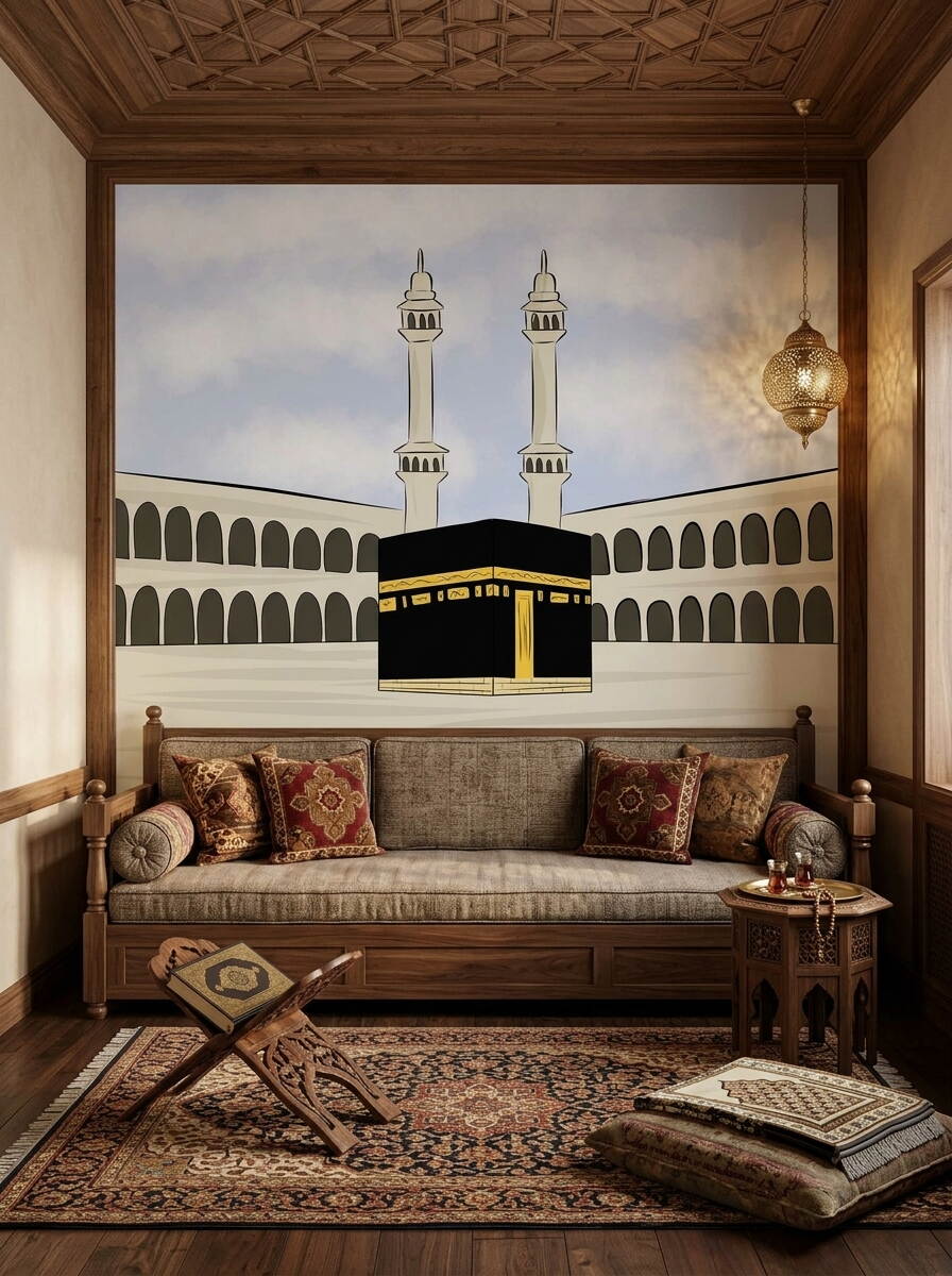 Çizgi Film Tarzı Kabe Ve Minareler Çocuk Odası Duvar Kağıdı