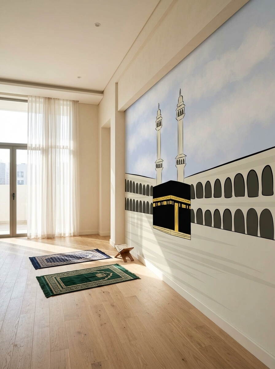 Çizgi Film Tarzı Kabe Ve Minareler Çocuk Odası Duvar Kağıdı