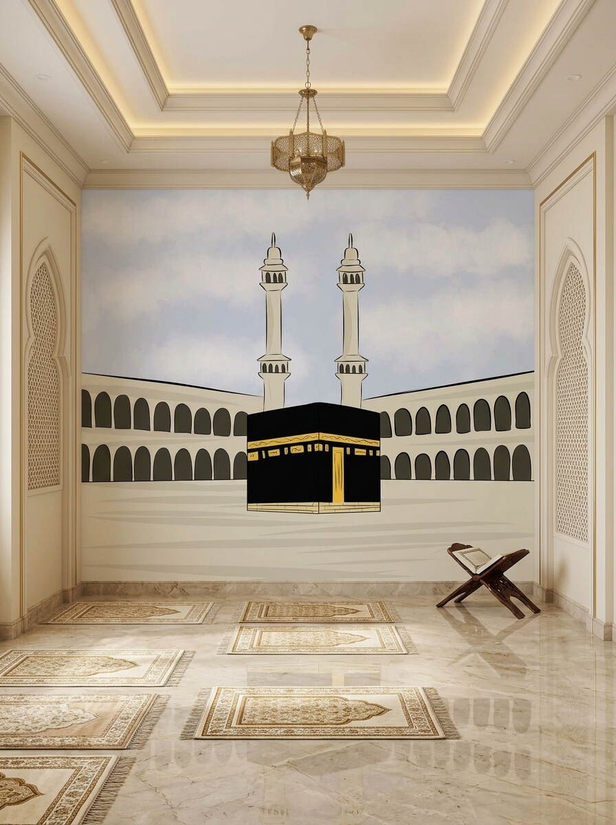 Çizgi Film Tarzı Kabe Ve Minareler Çocuk Odası Duvar Kağıdı