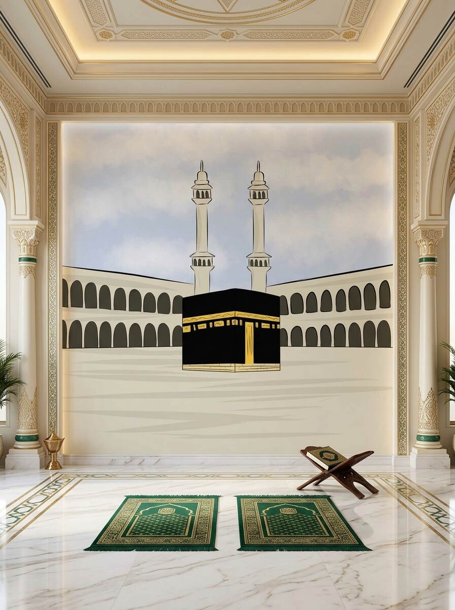 Çizgi Film Tarzı Kabe Ve Minareler Çocuk Odası Duvar Kağıdı