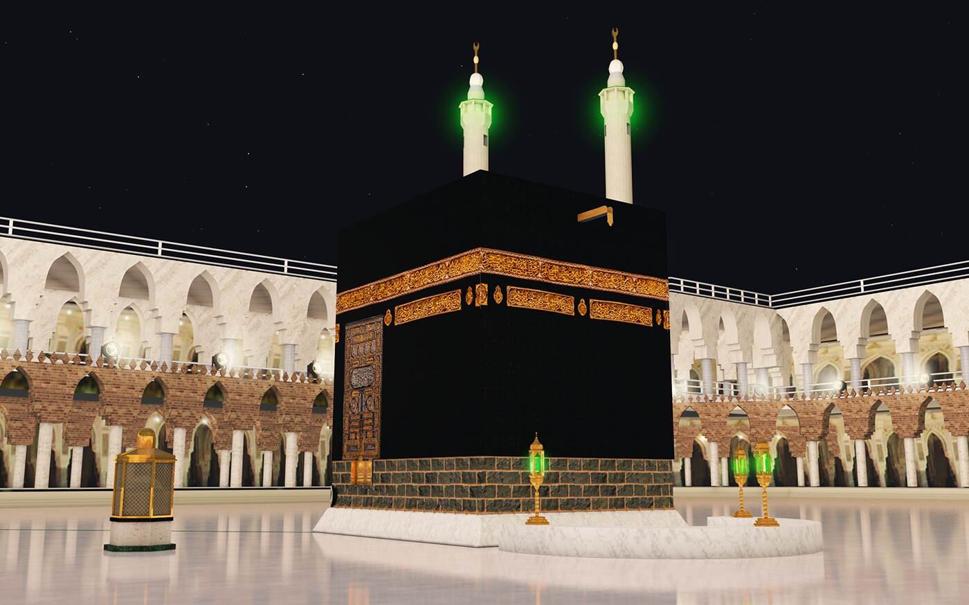 Gece Görünümlü Kabe Duvar Kağıdı Mescid I Haram Ve Aydınlatmalı Minareler Özel Ölçü Duvar Kağıdı