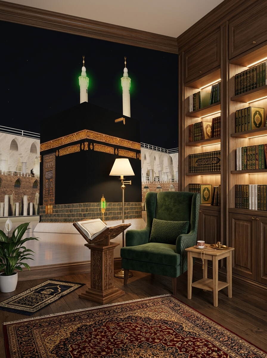 Gece Görünümlü Kabe Duvar Kağıdı Mescid I Haram Ve Aydınlatmalı Minareler Özel Ölçü Duvar Kağıdı