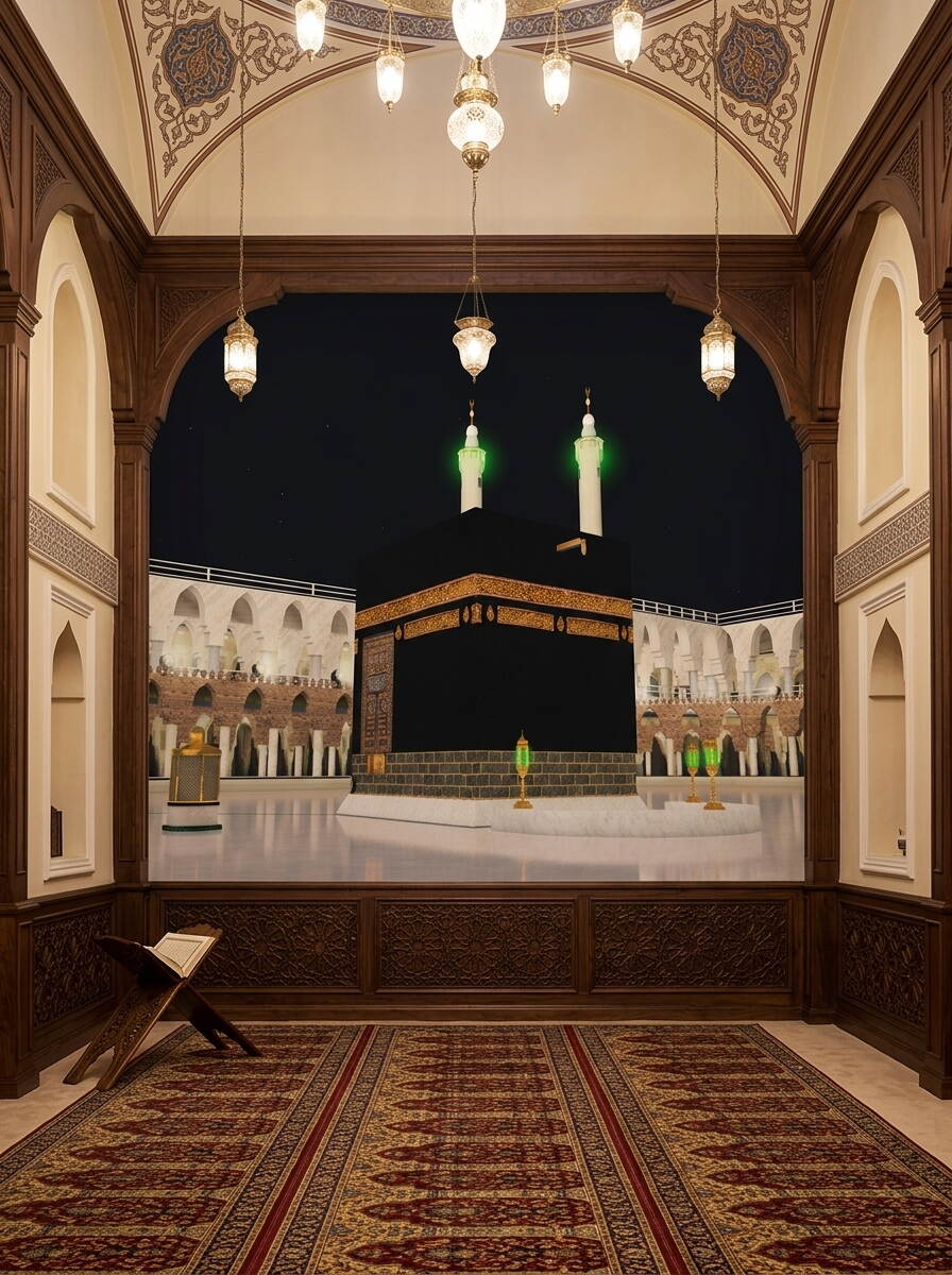 Gece Görünümlü Kabe Duvar Kağıdı Mescid I Haram Ve Aydınlatmalı Minareler Özel Ölçü Duvar Kağıdı