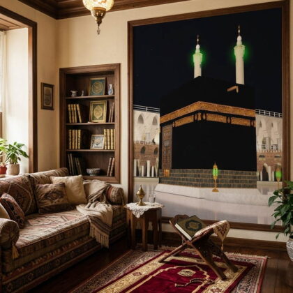 Gece Görünümlü Kabe Duvar Kağıdı Mescid I Haram Ve Aydınlatmalı Minareler Özel Ölçü Duvar Kağıdı