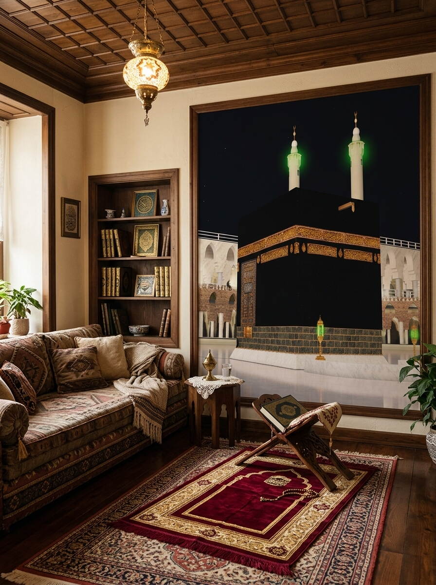 Gece Görünümlü Kabe Duvar Kağıdı Mescid I Haram Ve Aydınlatmalı Minareler Özel Ölçü Duvar Kağıdı