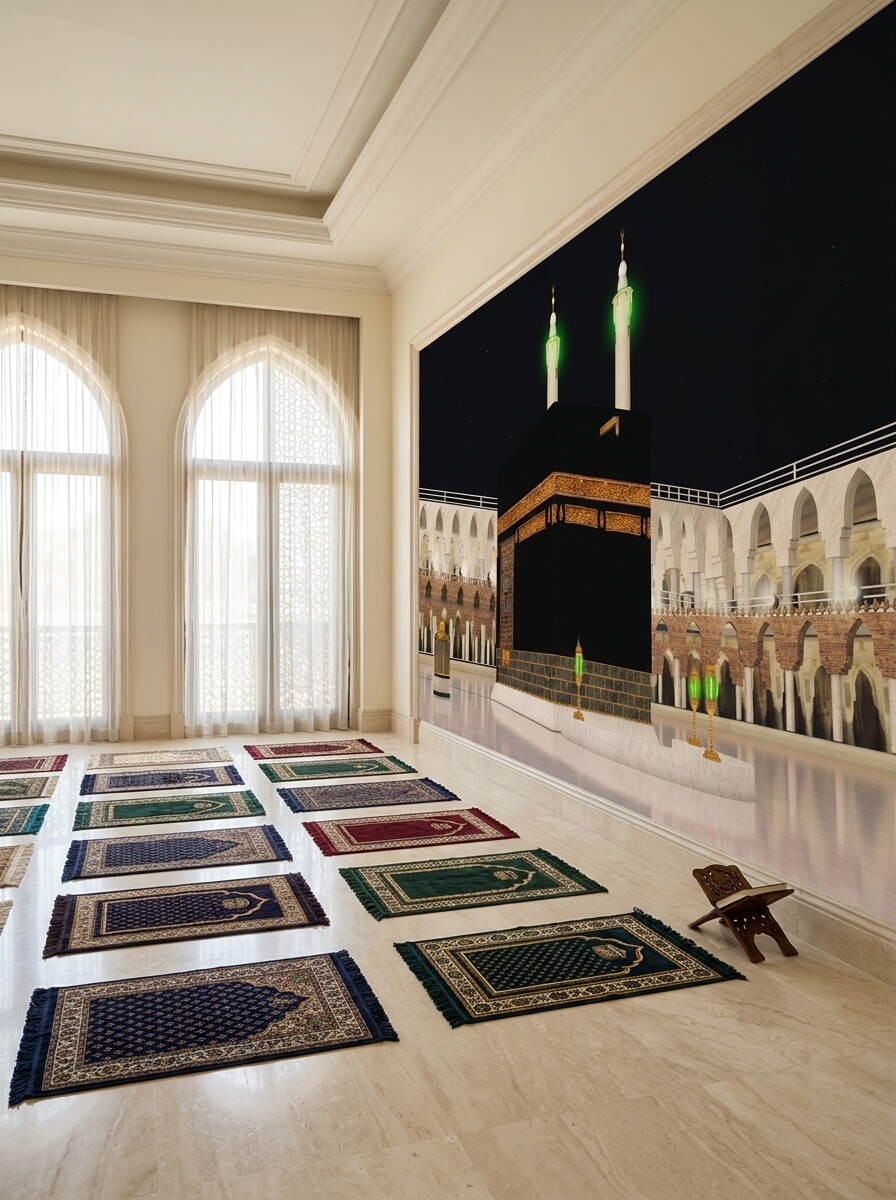 Gece Görünümlü Kabe Duvar Kağıdı Mescid I Haram Ve Aydınlatmalı Minareler Özel Ölçü Duvar Kağıdı