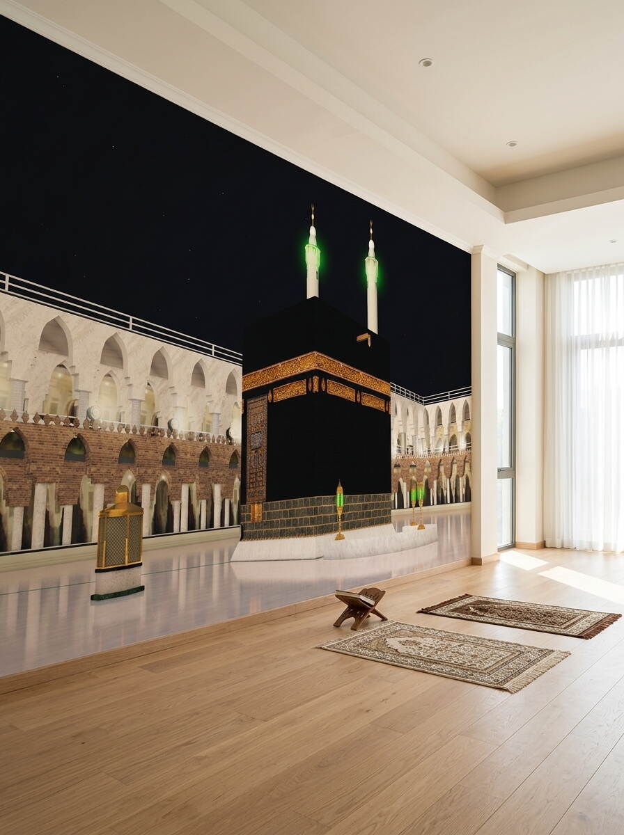 Gece Görünümlü Kabe Duvar Kağıdı Mescid I Haram Ve Aydınlatmalı Minareler Özel Ölçü Duvar Kağıdı
