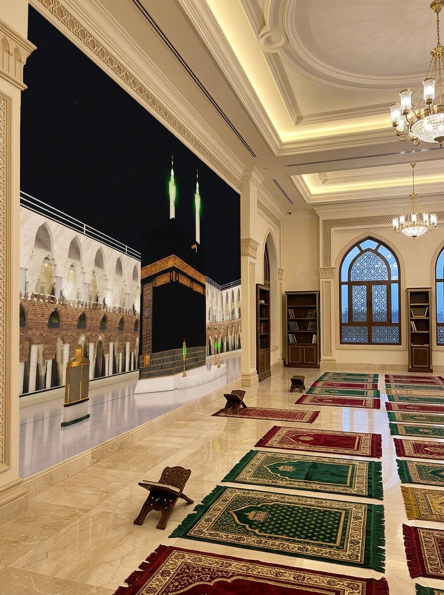 Gece Görünümlü Kabe Duvar Kağıdı Mescid I Haram Ve Aydınlatmalı Minareler Özel Ölçü Duvar Kağıdı