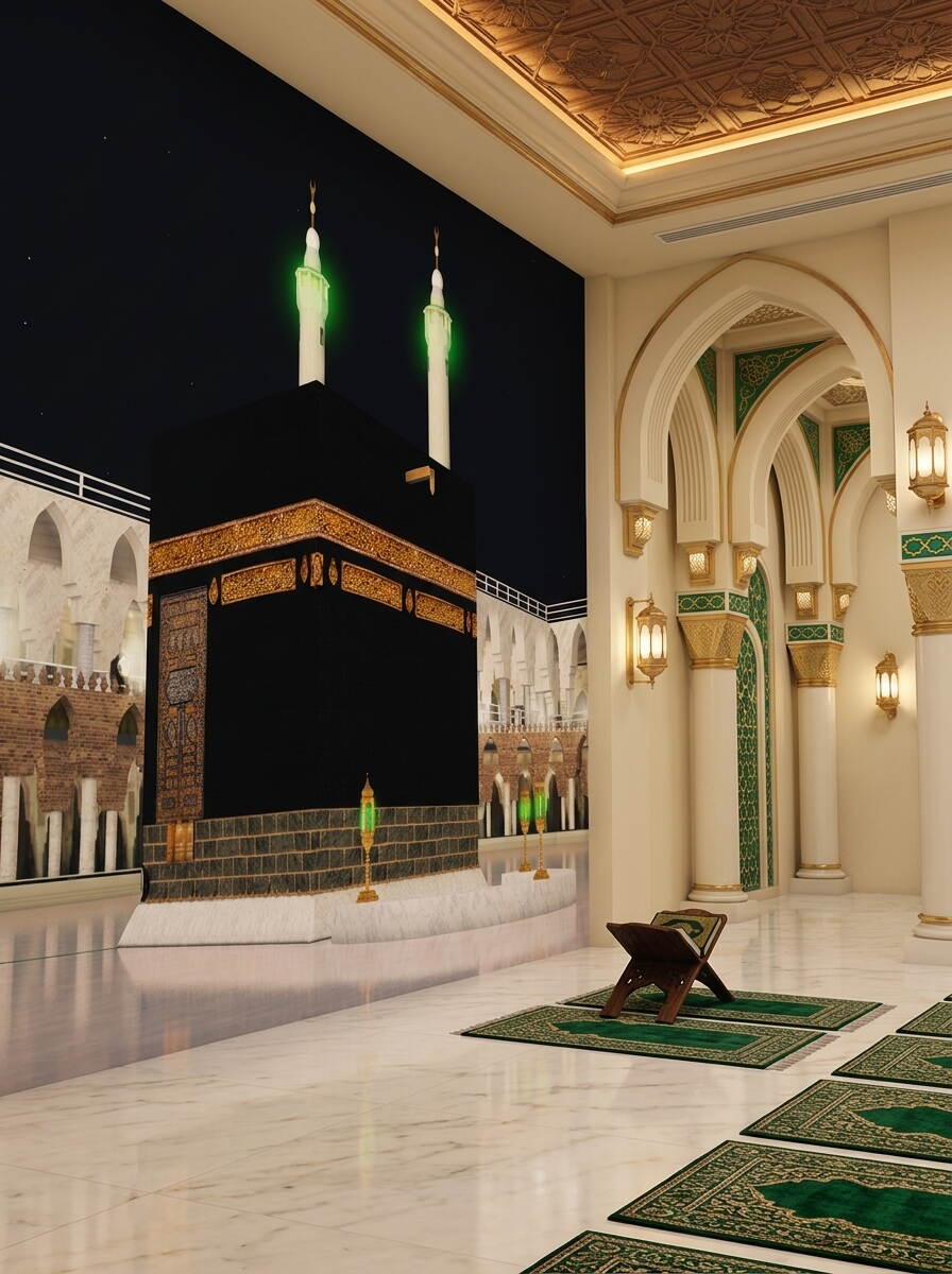 Gece Görünümlü Kabe Duvar Kağıdı Mescid I Haram Ve Aydınlatmalı Minareler Özel Ölçü Duvar Kağıdı