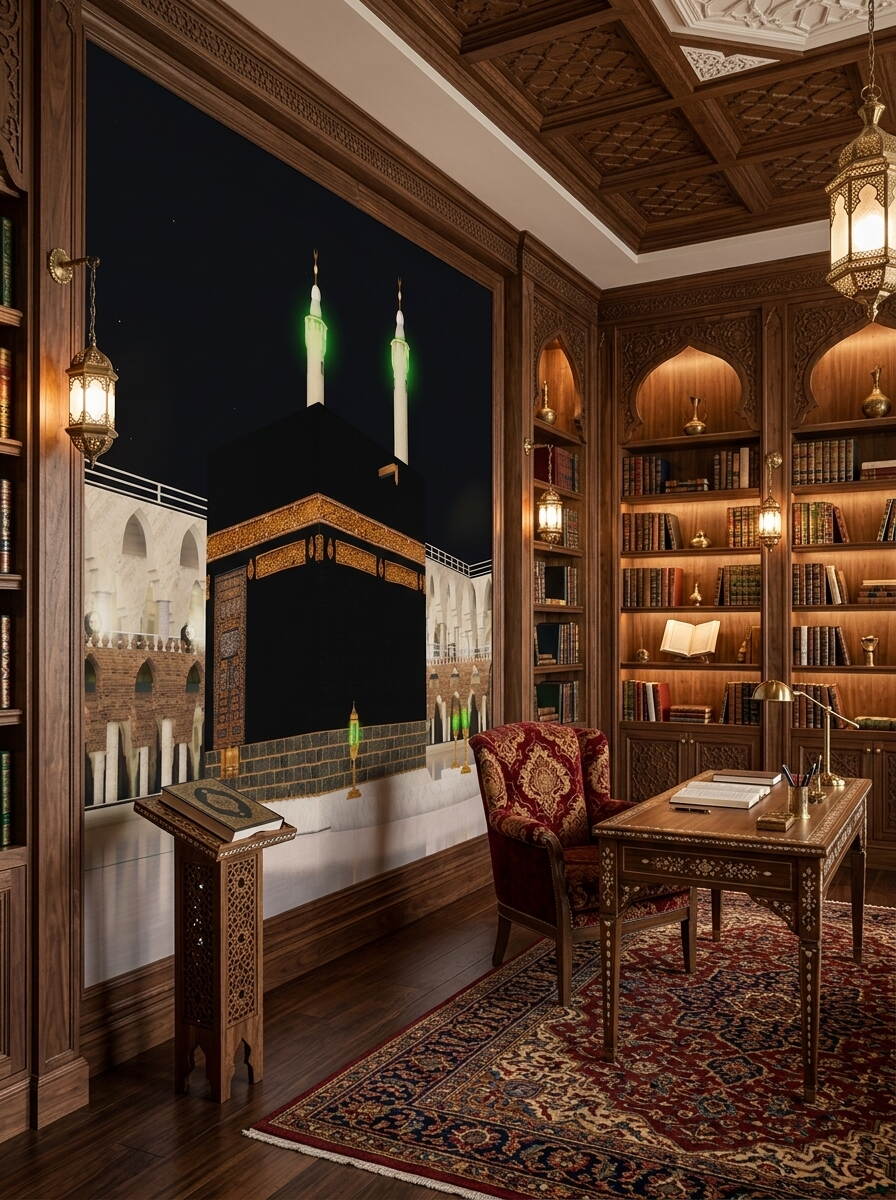 Gece Görünümlü Kabe Duvar Kağıdı Mescid I Haram Ve Aydınlatmalı Minareler Özel Ölçü Duvar Kağıdı