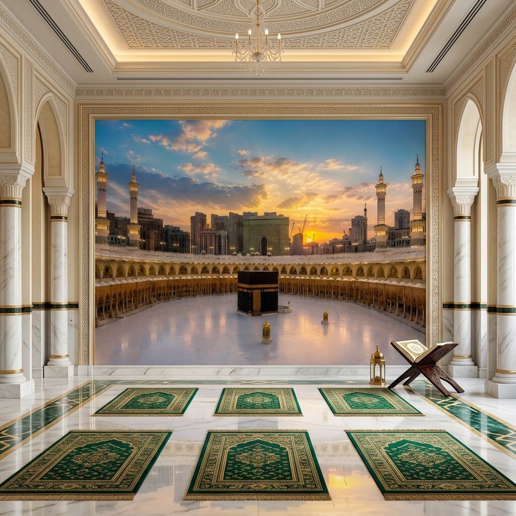 Gün Batımı Panoramik Kabe I Muazzama Ve Mescid I Haram Duvar Kağıdı