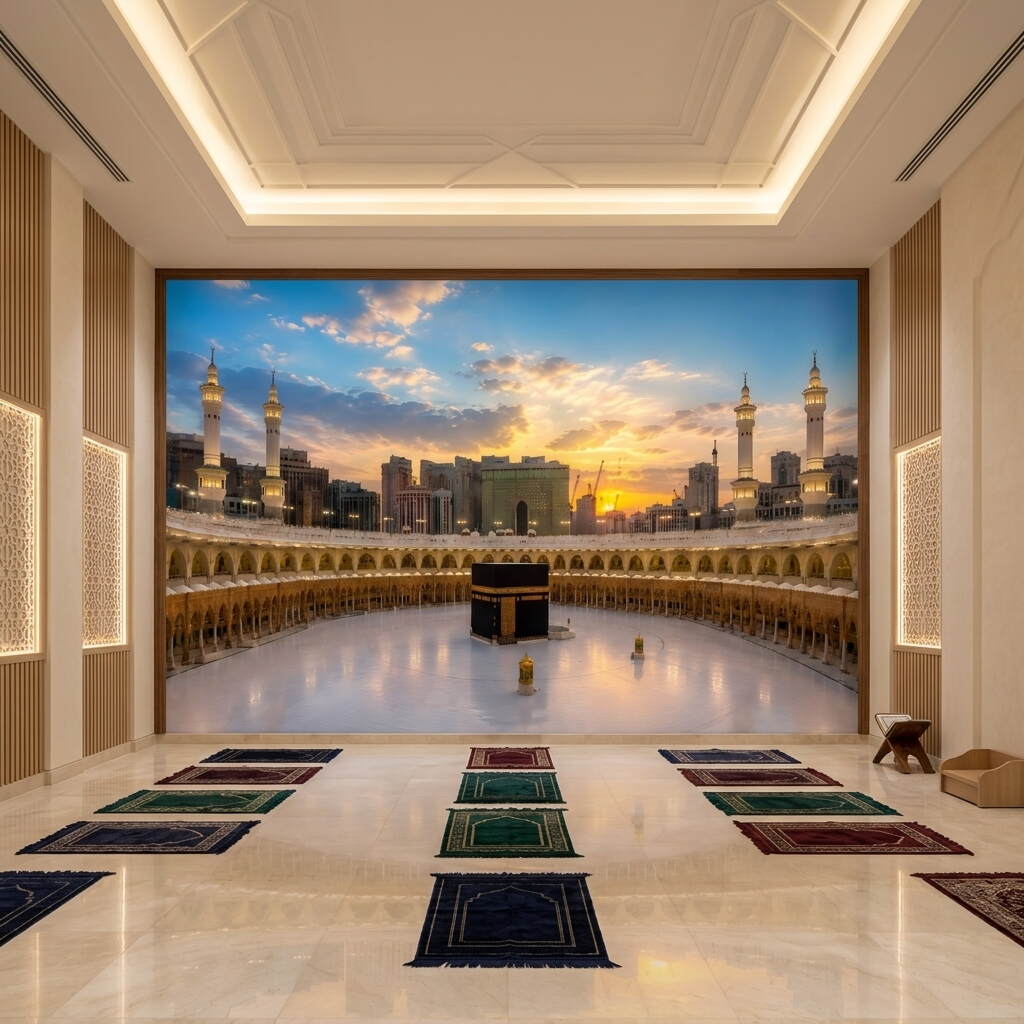 Gün Batımı Panoramik Kabe I Muazzama Ve Mescid I Haram Duvar Kağıdı