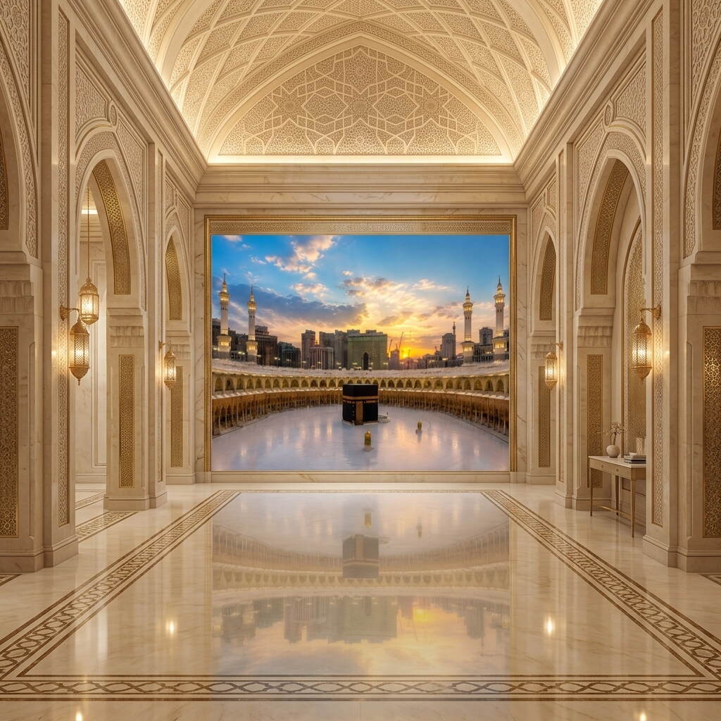 Gün Batımı Panoramik Kabe I Muazzama Ve Mescid I Haram Duvar Kağıdı