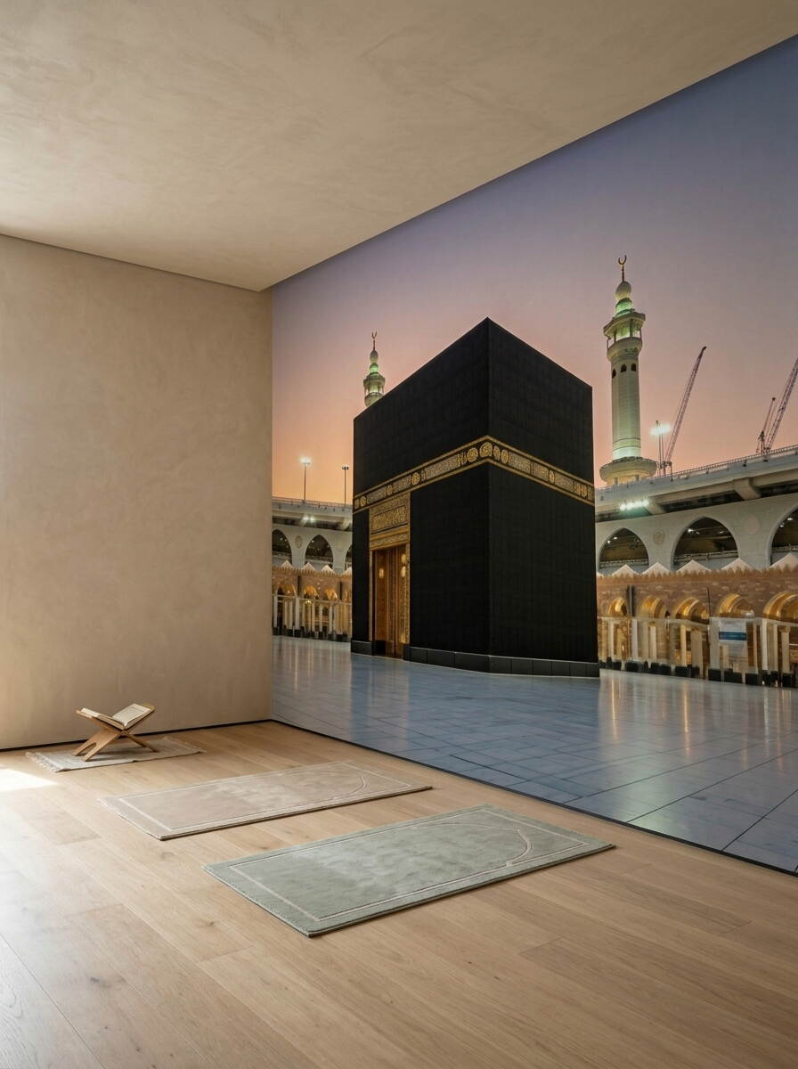 Kabe I Muazzama Duvar Kağıdı Mescid I Haram Ve Altın İşlemeli Kapı Detaylı Dini Tasarım