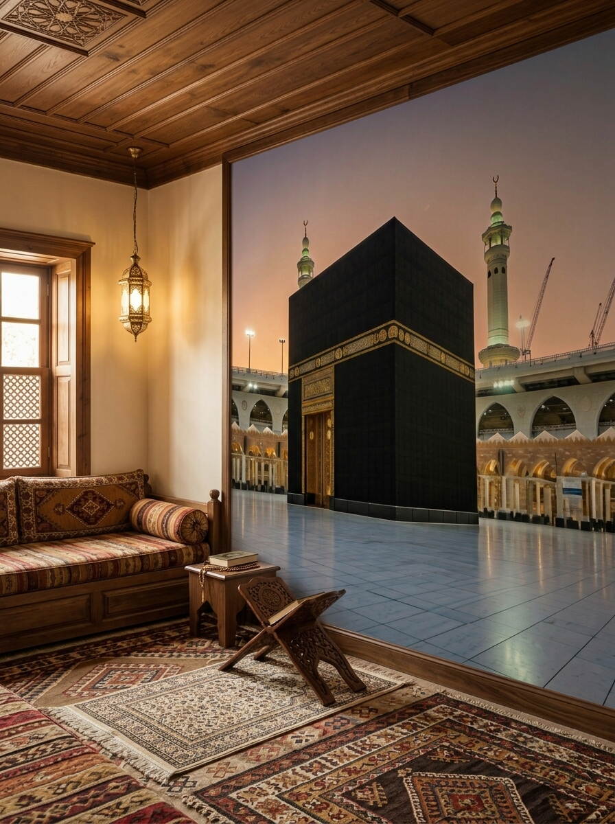 Kabe I Muazzama Duvar Kağıdı Mescid I Haram Ve Altın İşlemeli Kapı Detaylı Dini Tasarım
