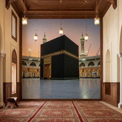 Kabe I Muazzama Duvar Kağıdı Mescid I Haram Ve Altın İşlemeli Kapı Detaylı Dini Tasarım