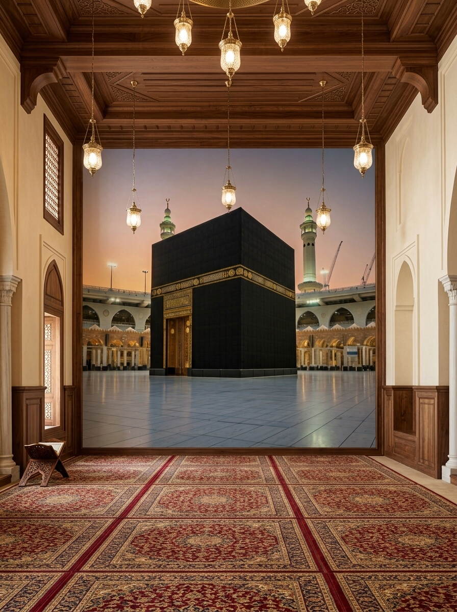 Kabe I Muazzama Duvar Kağıdı Mescid I Haram Ve Altın İşlemeli Kapı Detaylı Dini Tasarım