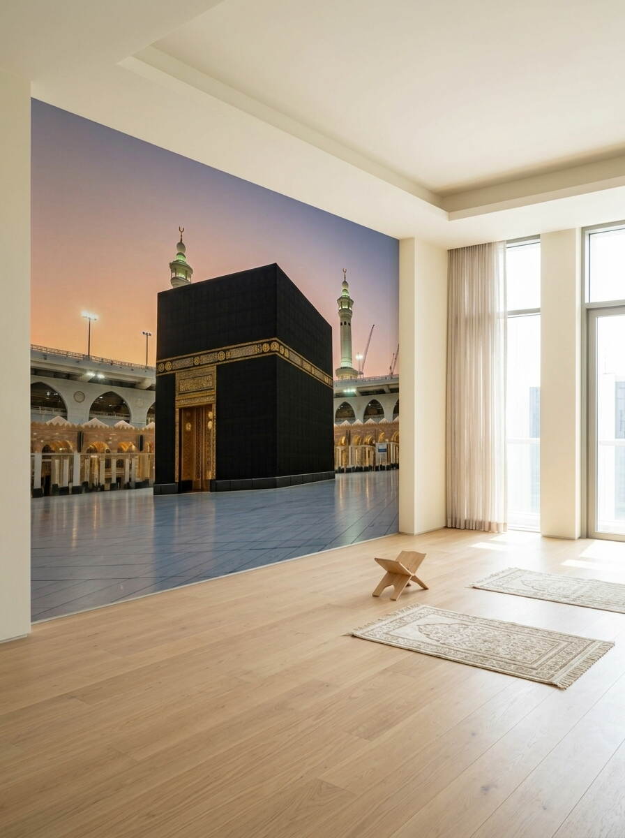 Kabe I Muazzama Duvar Kağıdı Mescid I Haram Ve Altın İşlemeli Kapı Detaylı Dini Tasarım