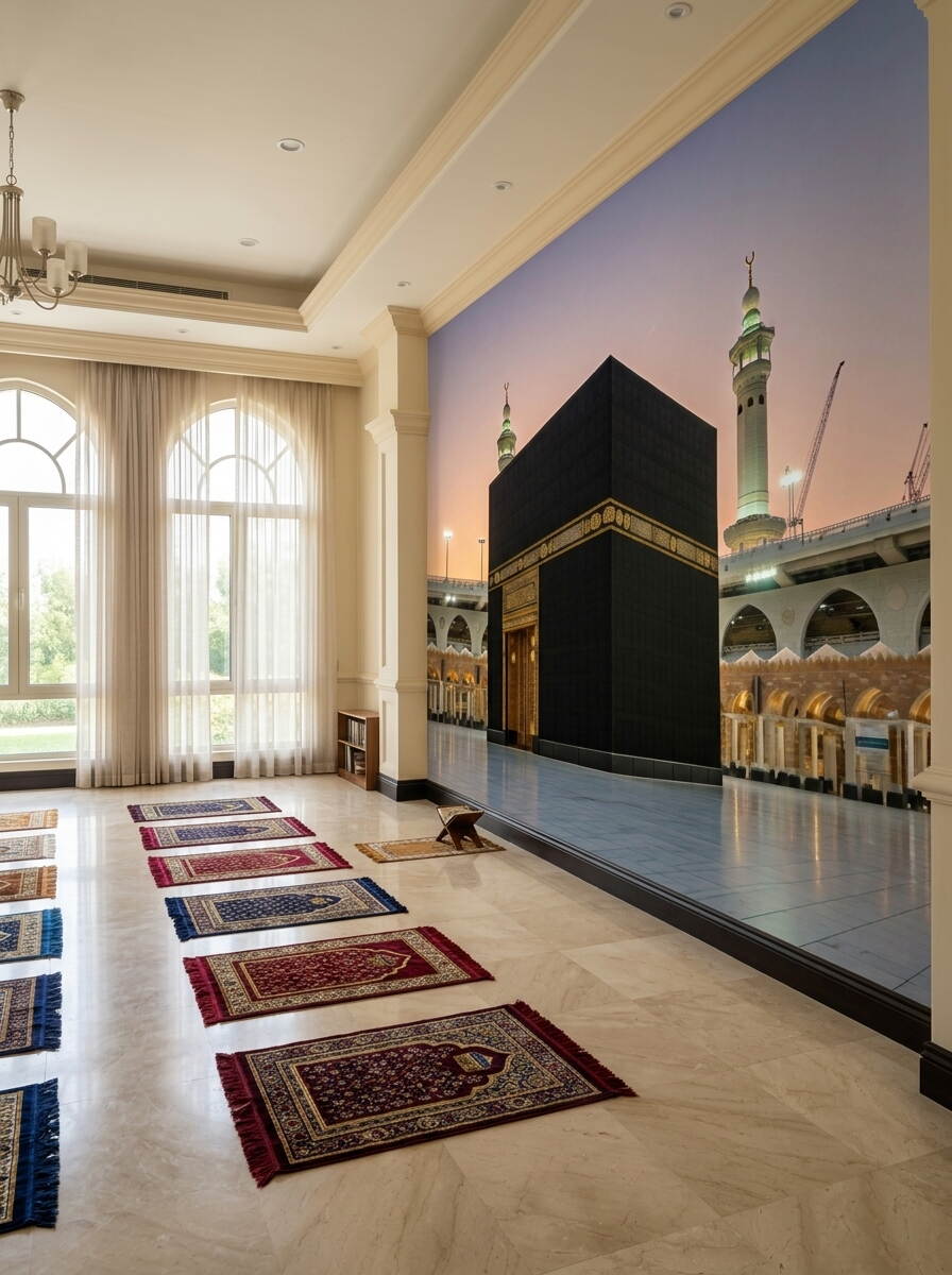 Kabe I Muazzama Duvar Kağıdı Mescid I Haram Ve Altın İşlemeli Kapı Detaylı Dini Tasarım