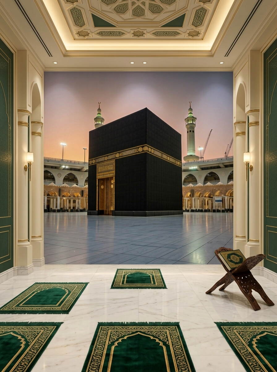 Kabe I Muazzama Duvar Kağıdı Mescid I Haram Ve Altın İşlemeli Kapı Detaylı Dini Tasarım