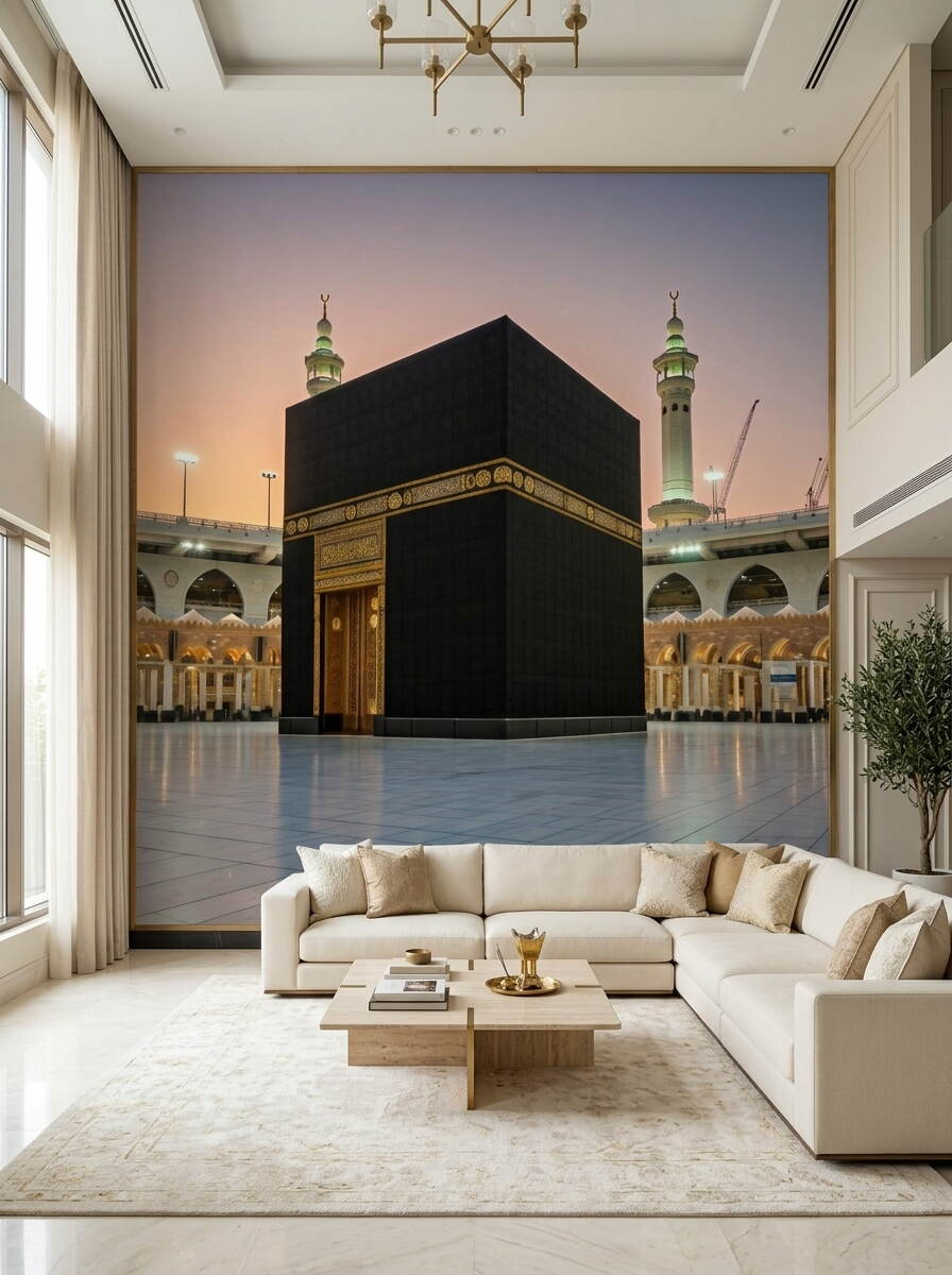 Kabe I Muazzama Duvar Kağıdı Mescid I Haram Ve Altın İşlemeli Kapı Detaylı Dini Tasarım