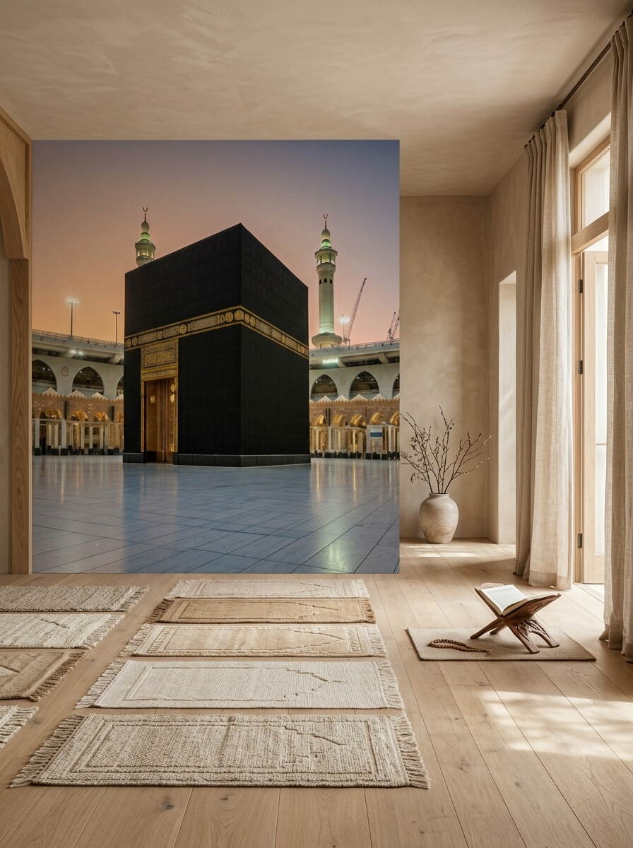 Kabe I Muazzama Duvar Kağıdı Mescid I Haram Ve Altın İşlemeli Kapı Detaylı Dini Tasarım