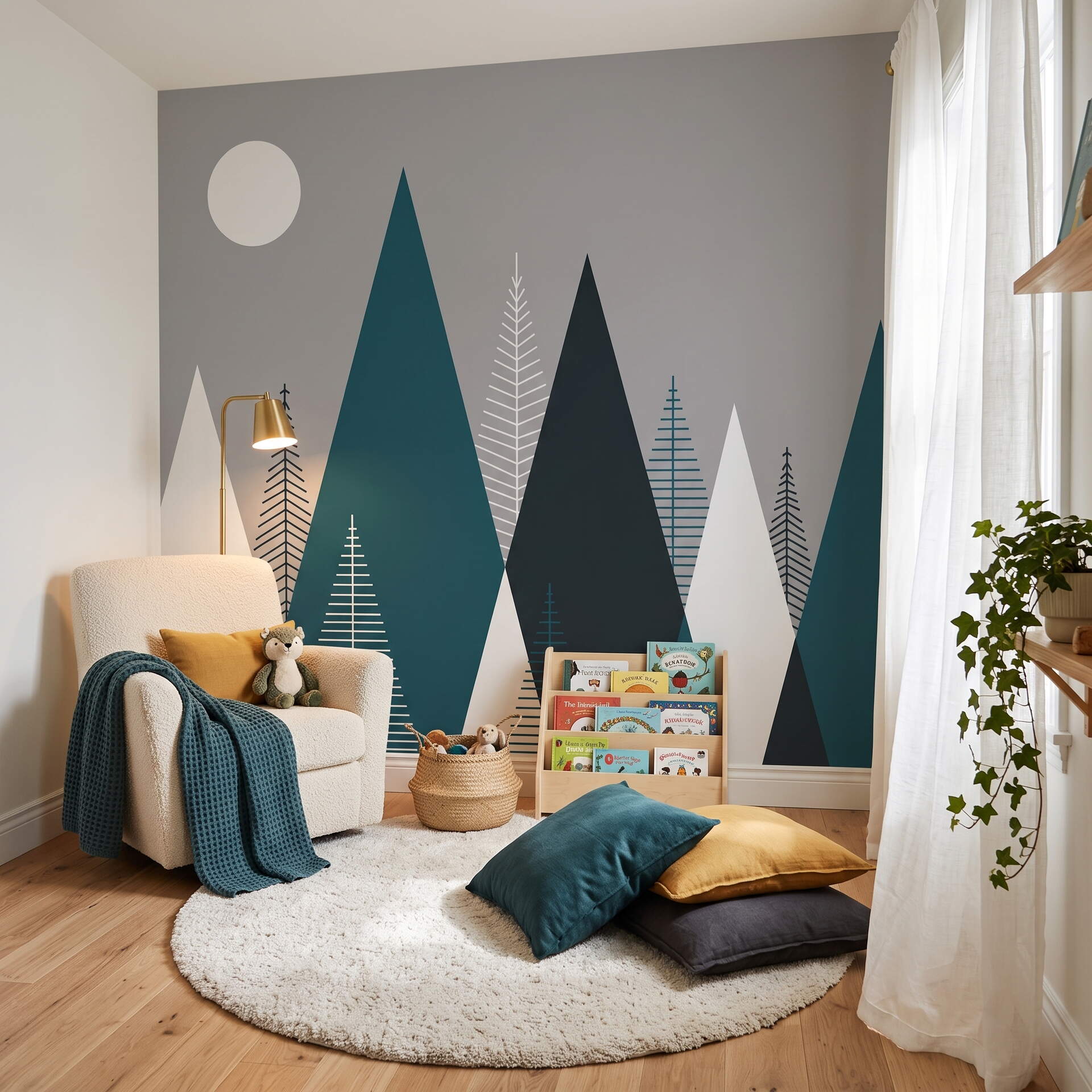 Modern Geometrik Dağ Ve Çam Ağacı Çocuk Odası Duvar Kağıdı