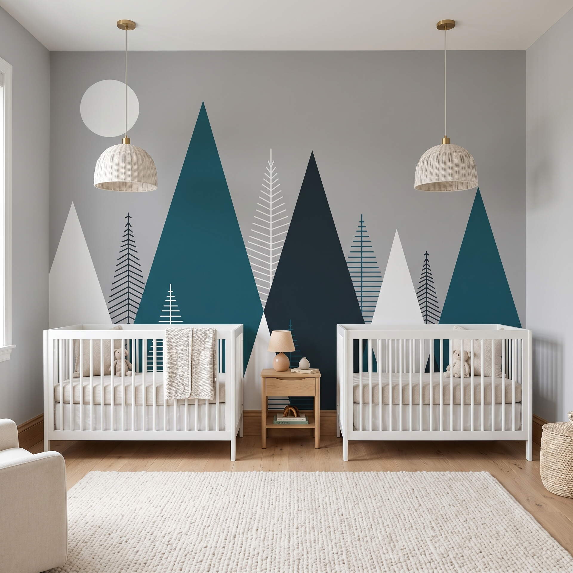 Modern Geometrik Dağ Ve Çam Ağacı Çocuk Odası Duvar Kağıdı