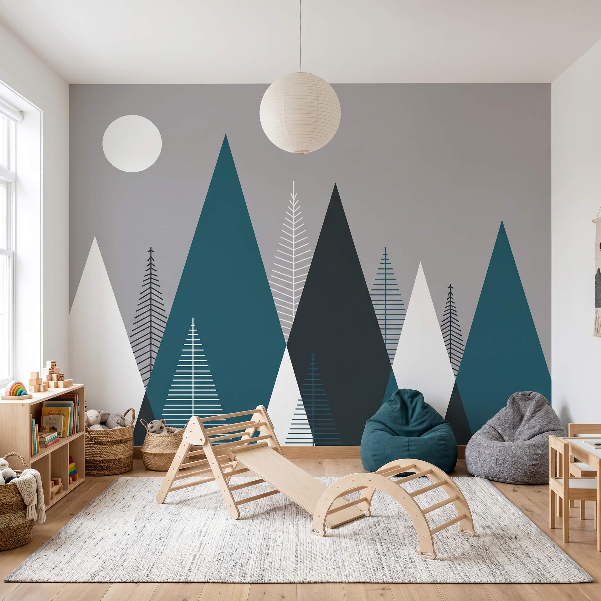 Modern Geometrik Dağ Ve Çam Ağacı Çocuk Odası Duvar Kağıdı