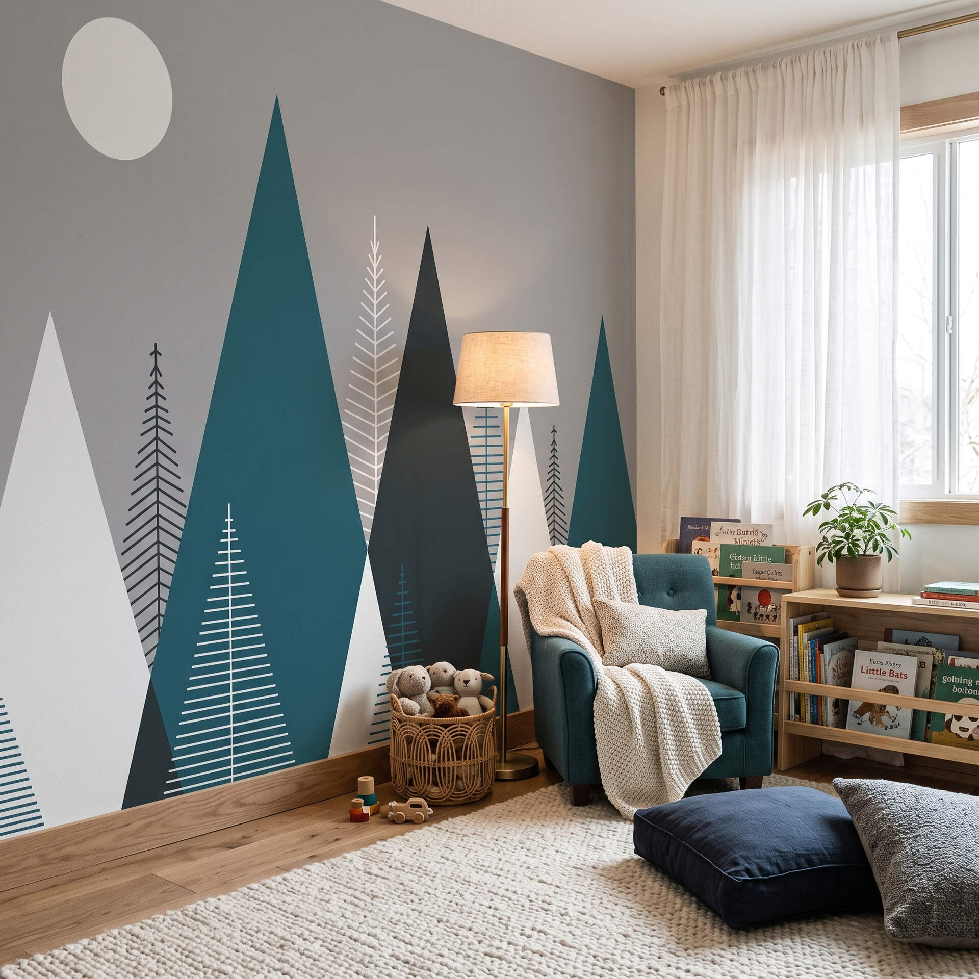 Modern Geometrik Dağ Ve Çam Ağacı Çocuk Odası Duvar Kağıdı