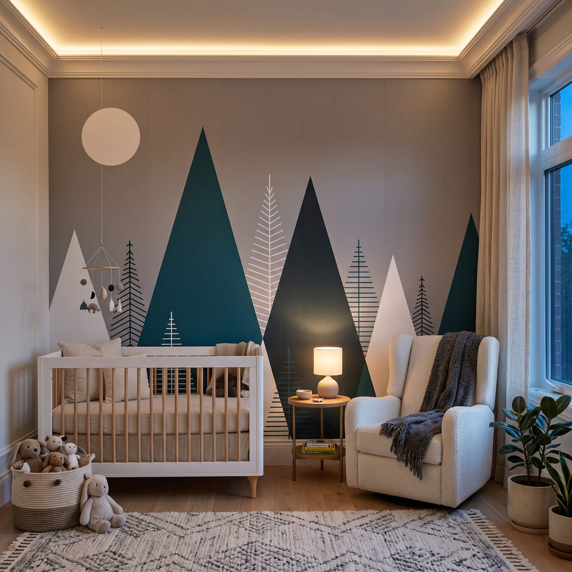 Modern Geometrik Dağ Ve Çam Ağacı Çocuk Odası Duvar Kağıdı