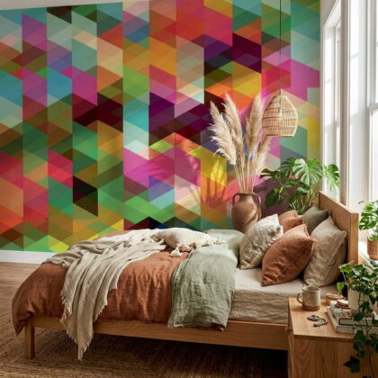 Renkli Geometrik Üçgen Mozaik Modern Salon Duvar Kağıdı