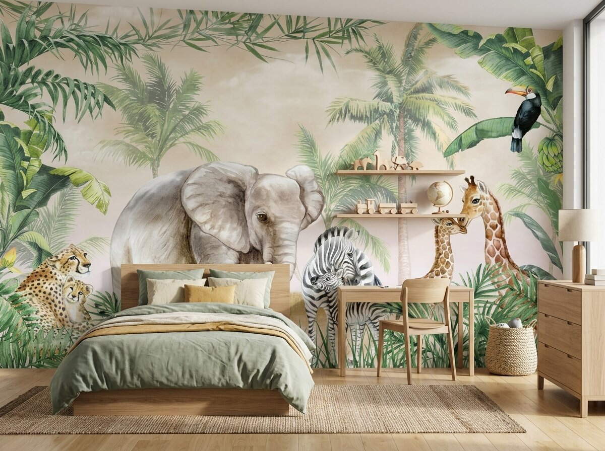 Safari Hayvanlı Jungle Çocuk Odası Duvar Kağıdı