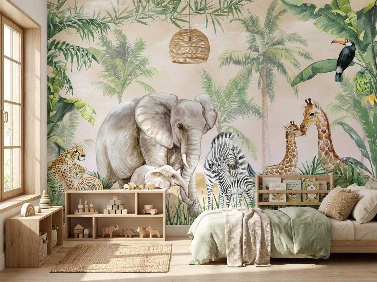 Safari Hayvanlı Jungle Çocuk Odası Duvar Kağıdı