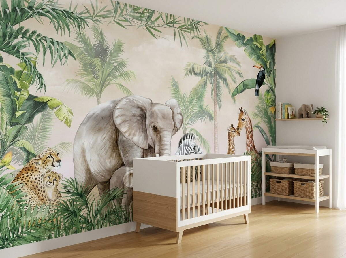 Safari Hayvanlı Jungle Çocuk Odası Duvar Kağıdı