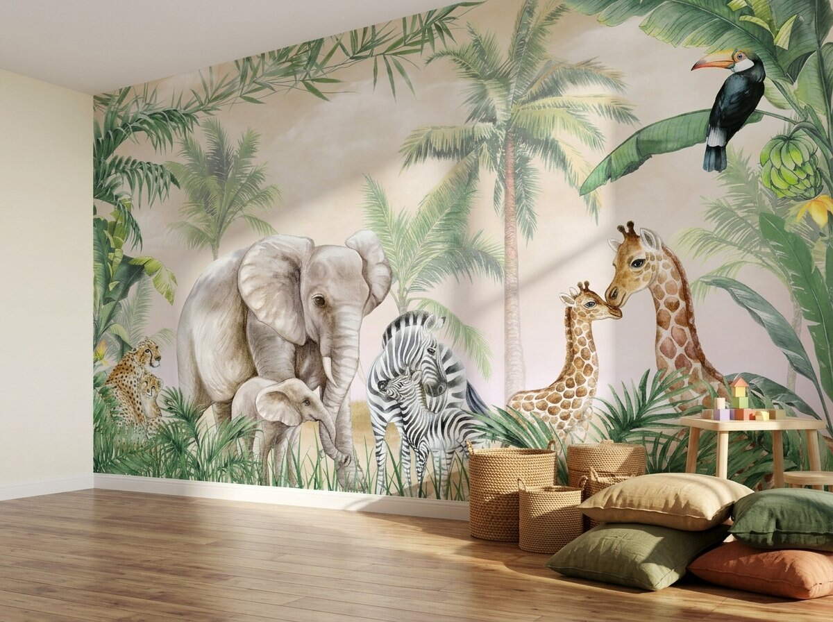 Safari Hayvanlı Jungle Çocuk Odası Duvar Kağıdı